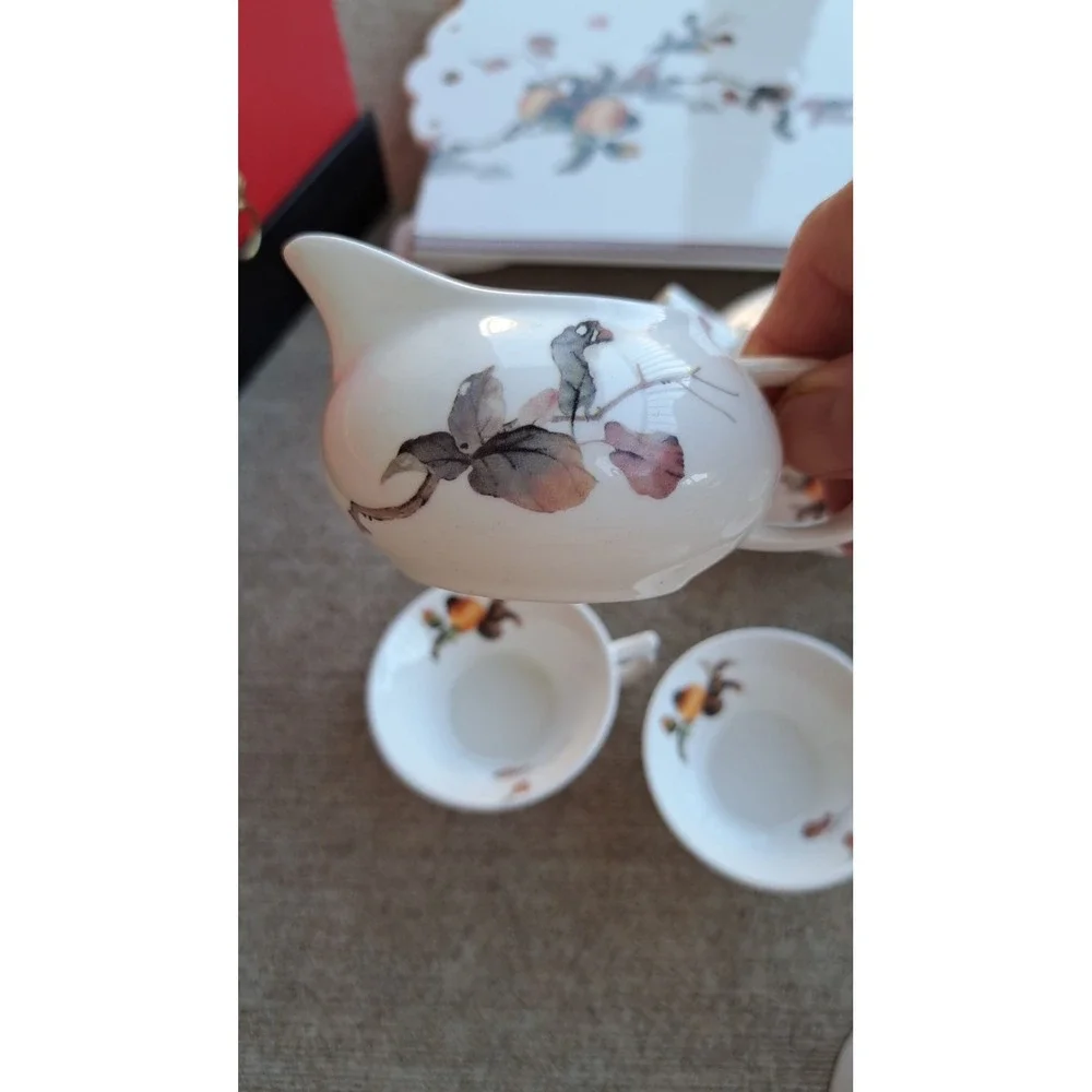 Demeilan Fine Bone China VTG Chinese Miniature Tea Set Teapot Creamer 6 Cup Tray